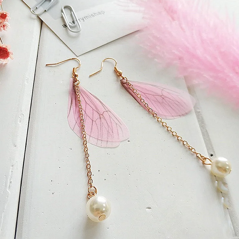 Модные милые висячие серьги с перьями розовые романтические пуговицами длинные
