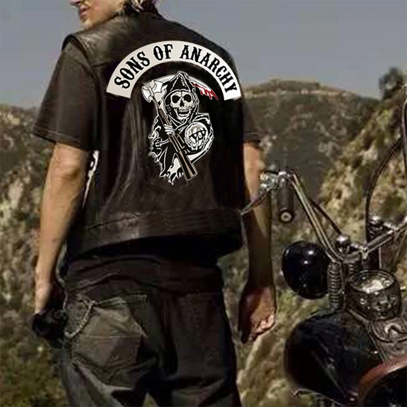 Sons of Anarchy, кожаная куртка, жилет для мужчин, мотоциклетная весенняя куртка, SOA, панк, черный, мотоциклетный жилет