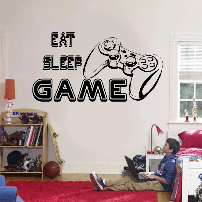 

Eat Sleep Game Text Game Controller Wall Sticker Vinyl Home Decor Boys Room Teens Bedroom Gaming Room Decals Interior Mural A176