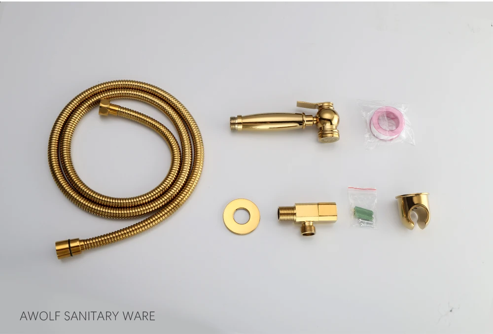 Hand Held Bidet Sprayer Gold Brass Douche Toilet Kit Hand Held Toilet Shattaf Shower Head Copper Valve Set Faucet AP2107