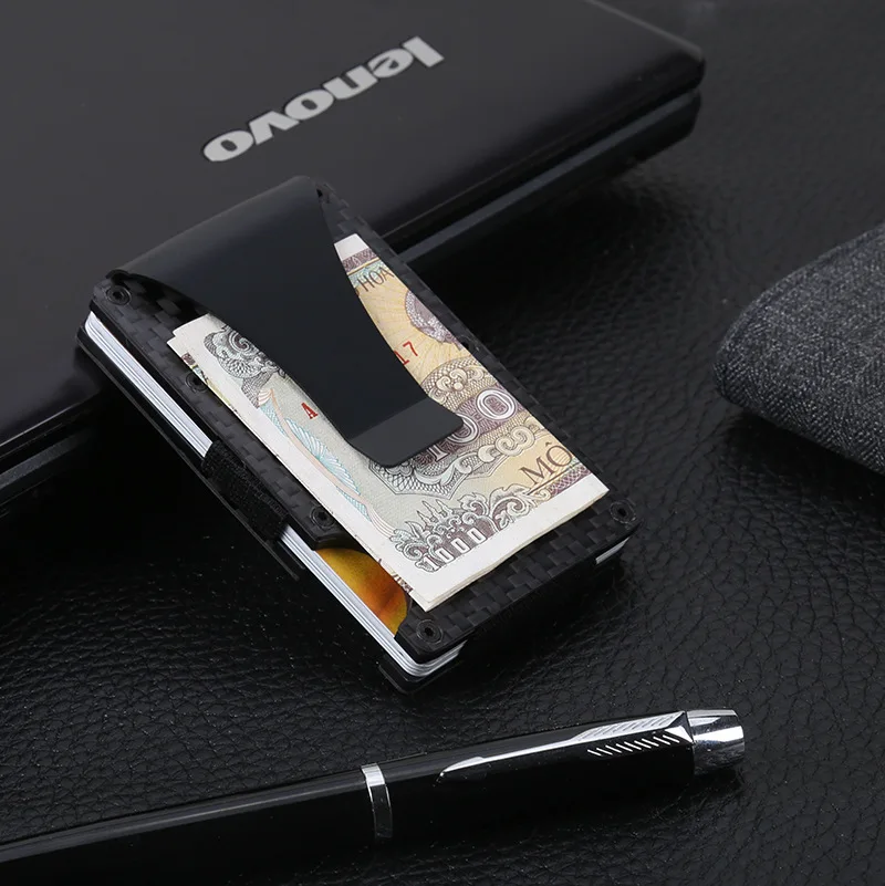 Rfid портативный алюминиевый карбоновый металлический держатель для кредитных карт, кошелек, блокирующий футляр для удостоверения личности, Мужской зажим, карман для карт