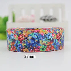 25mm grosgrain Синий цветок напечатанный grosgrain ленты материалы для ручных поделок Подарочная обертка Арти атласная отделка ленты - Цвет: 25mm grosgrain