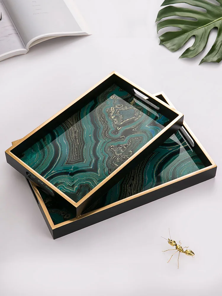 Бесплатная доставка Rectange зеленый агатовый поднос роскошный ювелирный для