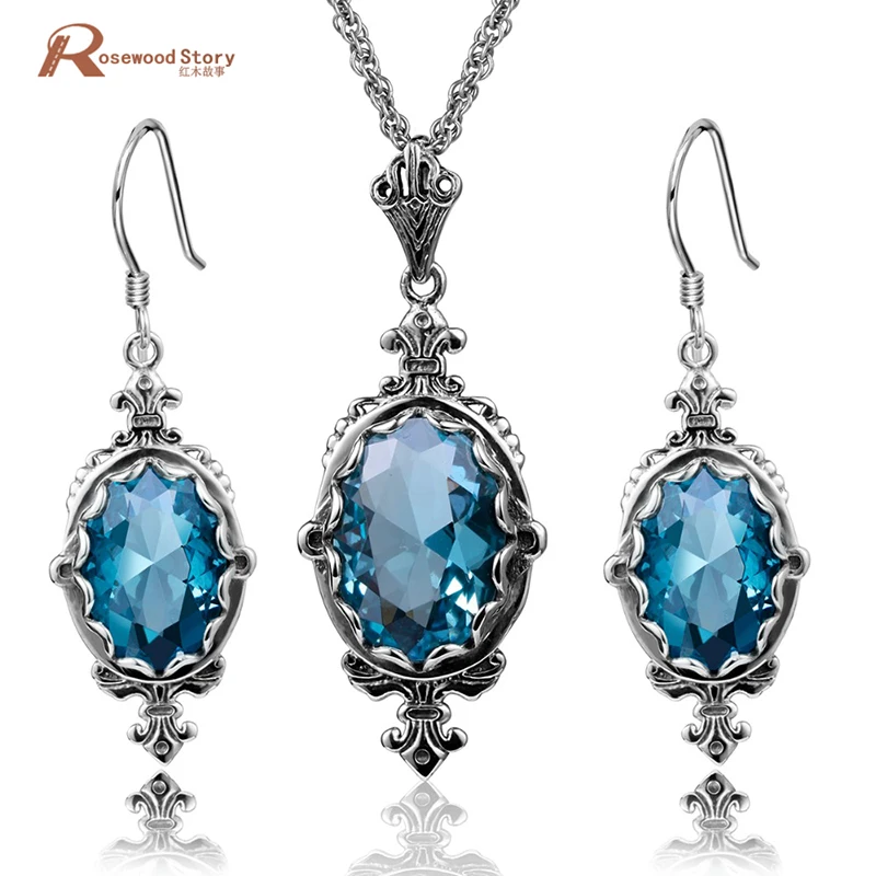Комплект бижутерии из серебра 925 пробы с синими стразами|pendant jewelry sets|jewelry setsset blue |