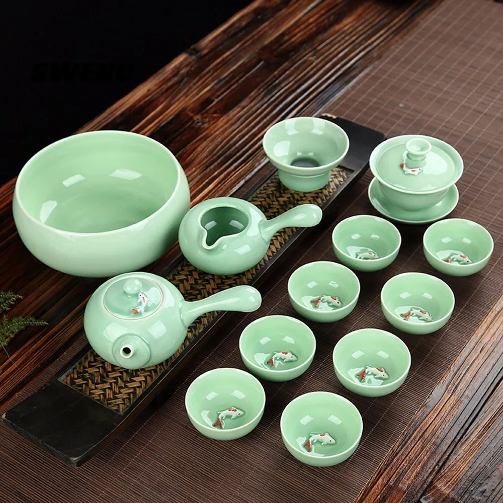 SWENO Longquan Celadon керамический чайный сервиз рыбная чашка набор кунг фу чайник Gaiwan