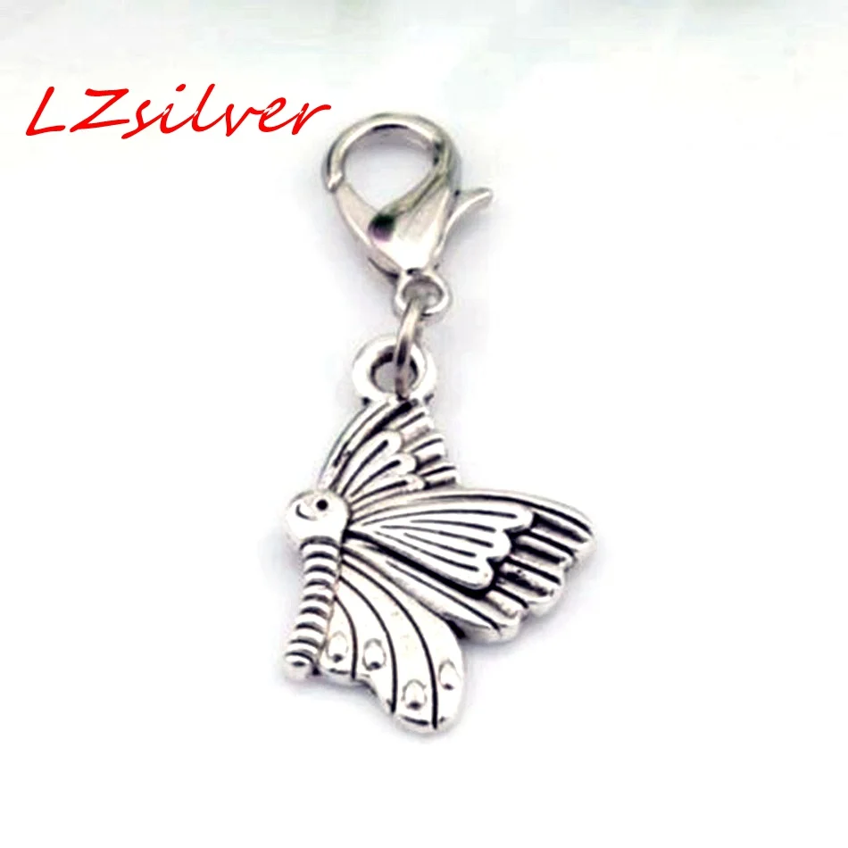 

Hot Sale ! 20pcsAntiqued Silve Lovely Moths Butterfly Charm Pendants Lobster Claw Clasp 13.5 * 35mm DIY Jewelry