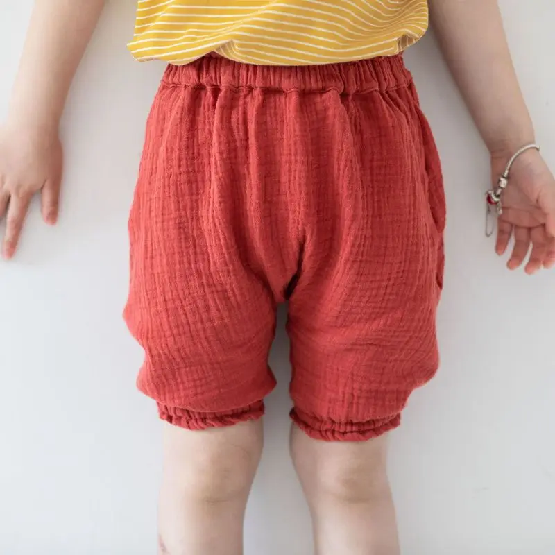 Повседневные хлопковые и льняные шорты для маленьких девочек мальчиков модные