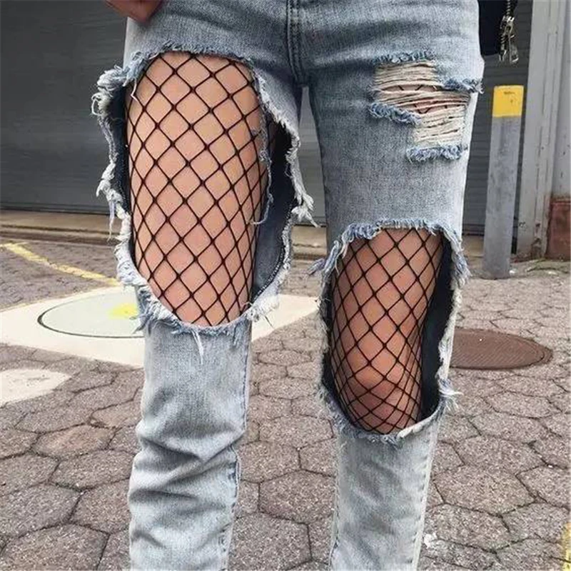 Сексуальная Женская модная черная большая сетчатая сетка с рисунком|fashion