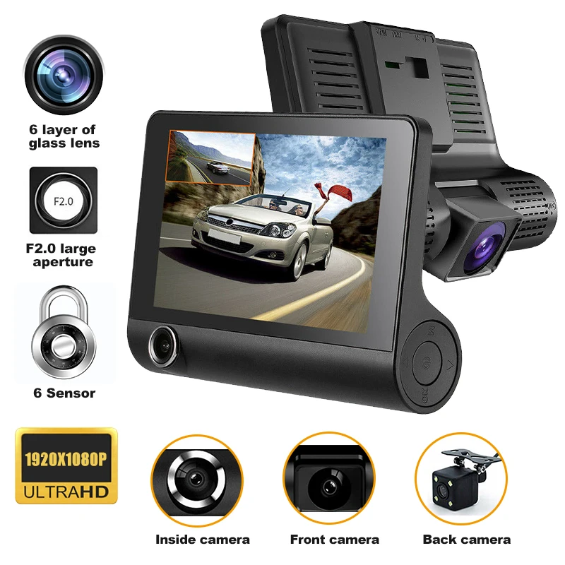 1080P HD Автомобильная DVR камера видео рекордер 3 объектива IPS экран высокой четкости