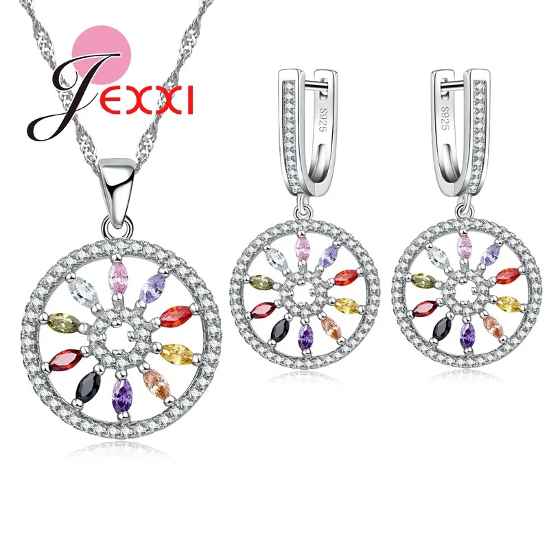 Free Shipping Elegant Woman Jewelry Set Clear Stone 925 Sterling Silver Necklace Earrings Austrian Crystal | Украшения и