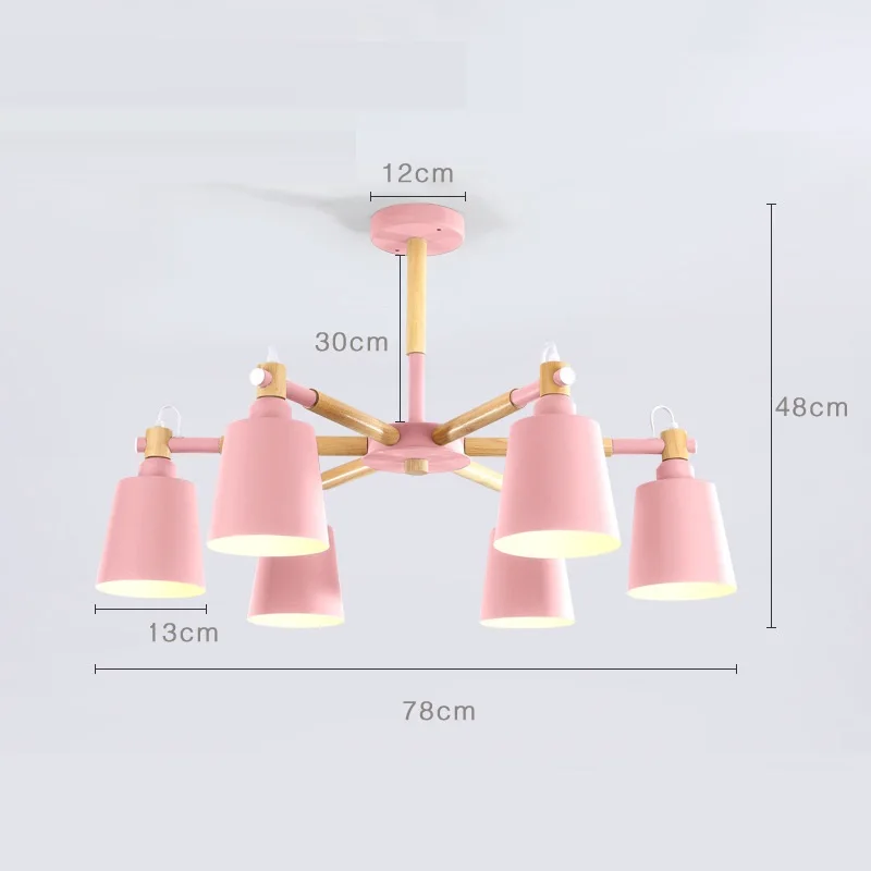 Pink 6 heads LukLoy деревянные подвесные светильники Макарон современный светильник черный серый синий зеленый для лофт гостиной Лофт спальня кухня лампа скандинавском стиле - Цвет корпуса: Pink 6 heads