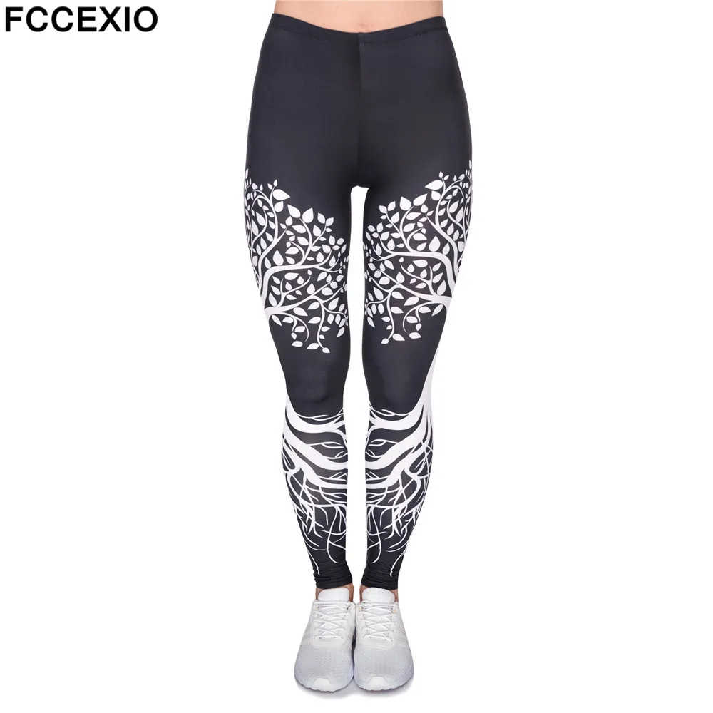 FCCEXIO высококачественные женские леггинсы с принтом дерева и черных корней модные