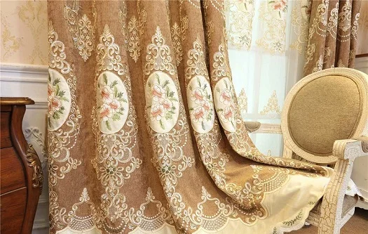 Curtains Коричневый стиль цветочный узор Роскошные Европа вышитые окна затемненные шторы для гостиной тюль ткань кухня - Цвет: Curtains