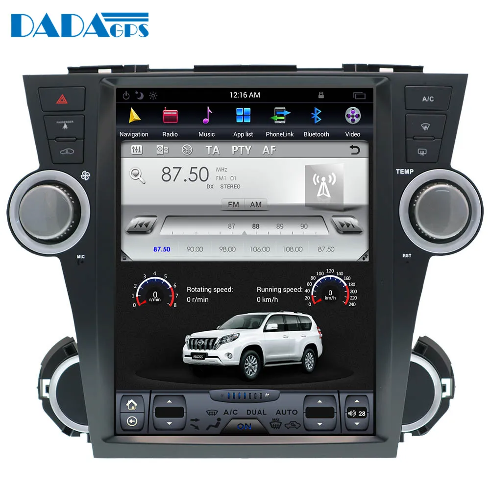 12," Android 7,1 Tesla стиль автомобиля радио плеер для Toyota Highlander 2007-2013 стерео Мультимедиа gps карта навигации головное устройство