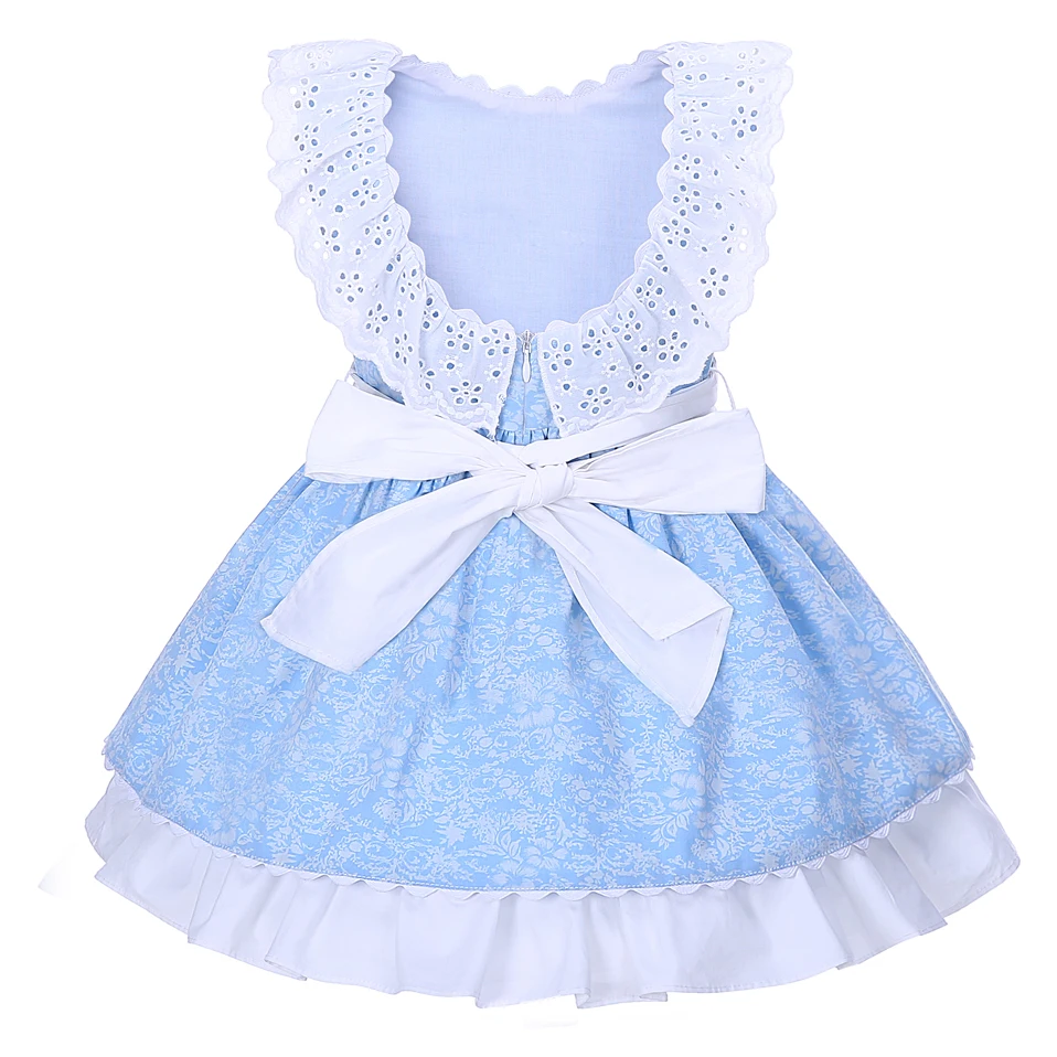 Pettigirl Girls Flower Dresses Summer Blue Kids Dress With Headband Girl Lace Collar Boutique Clothing G-DMGD001-1294 | Детская одежда