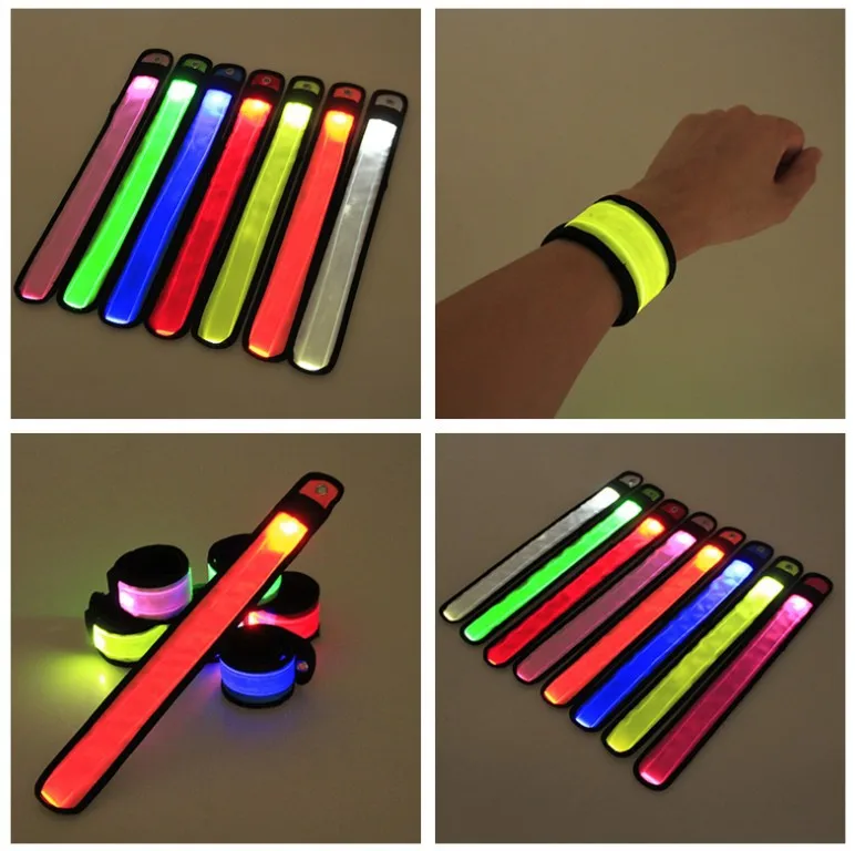 

50pcs Nylon LED Sports Slap Wrist Strap Bands Wristband Light Flash Bracelet Glowing Armband Flare Strap Party Concert Armband