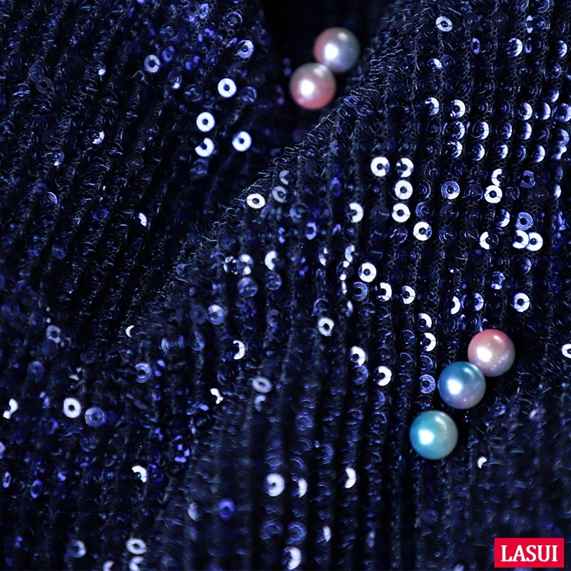 LASUI Новинка 1 ярд = шт. W0130 синее шифрование блесток свадебное вечернее платье