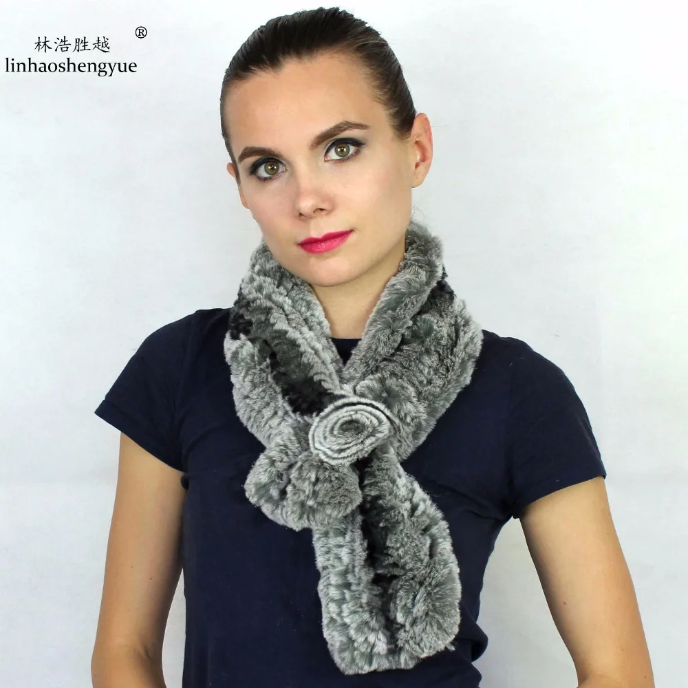 

Linhaoshengyue Fashion Real Rex Rabbit Fur Women Scarf Warm in Winter Freeshipping