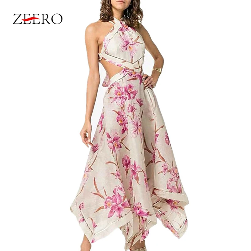 Женское платье с лямкой на шее длинное пляжное из хлопка без черного цвета