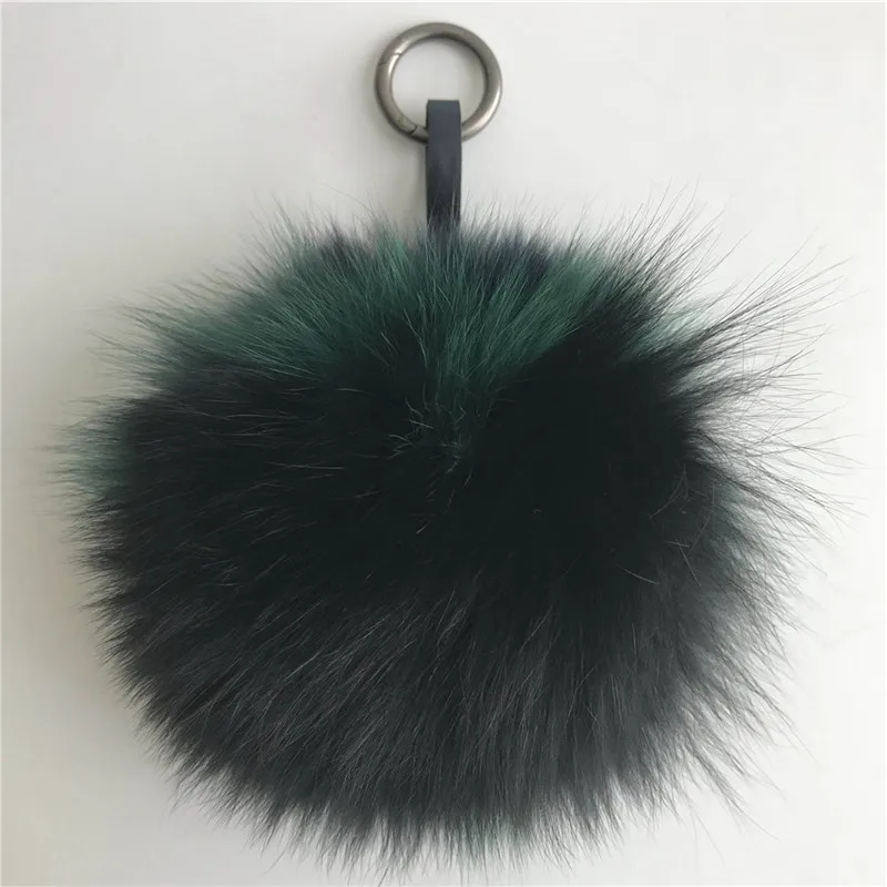 black w green Magicfur-13 см натуральным лисьим мехом мяч черный W зеленый Пом пушистый Подвески сумка Шарм брелок автомобильный телефон брелок кулон - Цвет: black w green