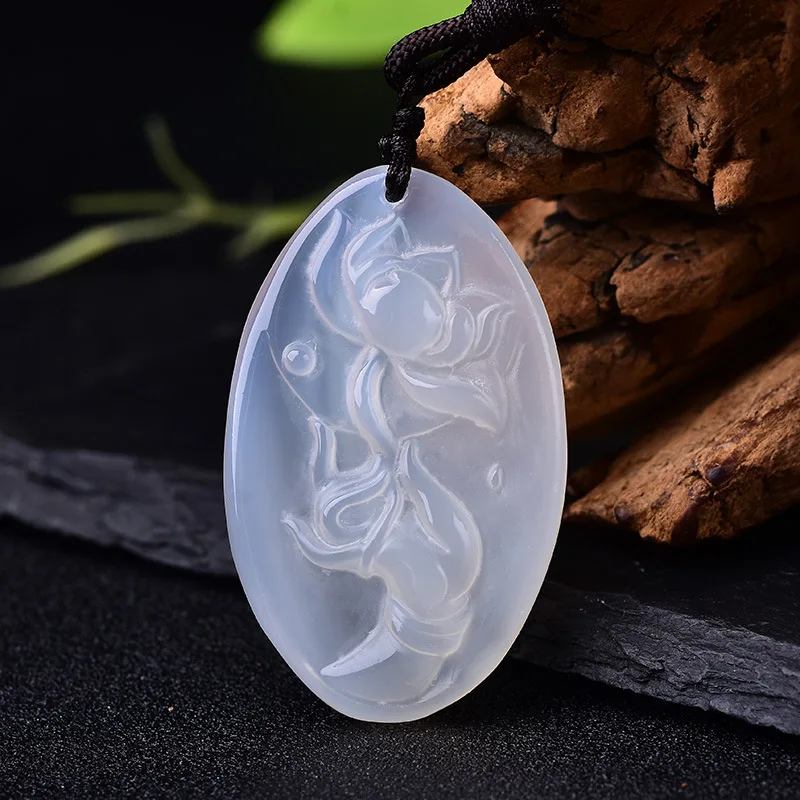 Оптовая продажа подвески из белого халцедона с натуральным кристаллом ожерелье