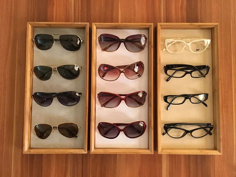 

Bamboo Wood Glasses Display Box Jewelry Stand Holder Storage Case Retro Trend Fashion High-end Glasses Display Supplies Rack