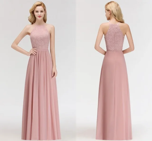 72 halter pink Недорогое женское свадебное длинное платье подружки невесты из шифона сексуальное темно-синее бордовое ТРАПЕЦИЕВИДНОЕ вечернее платье вечерние подружки невесты для гостей - Цвет: 72 halter pink