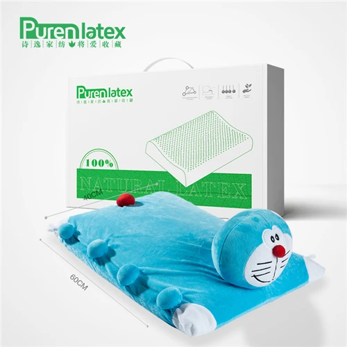 PurenLatex 60*40*7 мультяшная детская подушка из натурального латекса, наволочка с животными для защиты шеи и позвоночника, тонкая подушка для подростков - Цвет: Doraemon