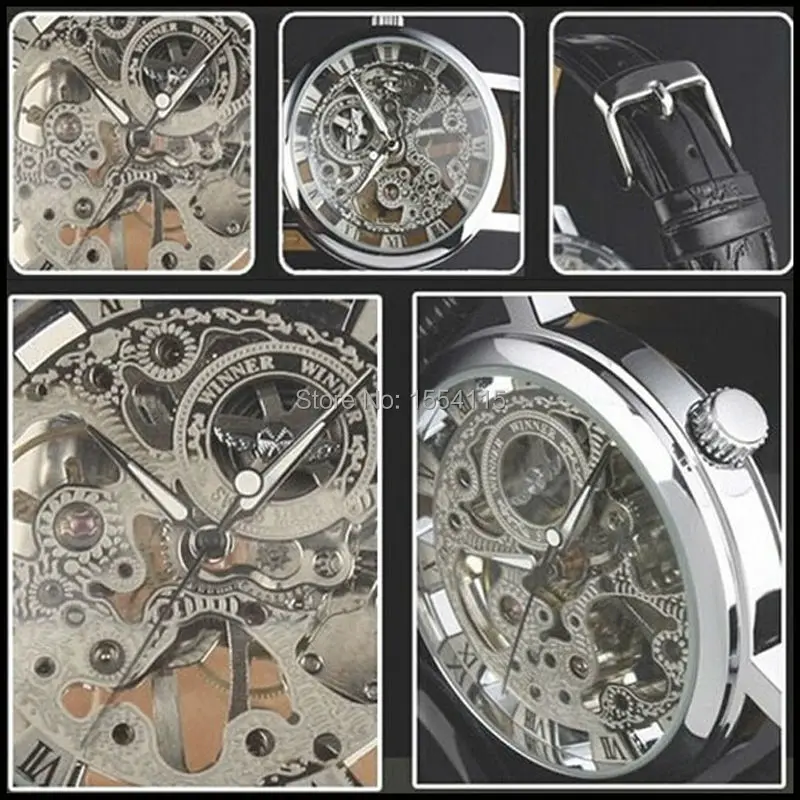 100 шт./лот хит продаж модные механические часы с кожаным ремешком мужские