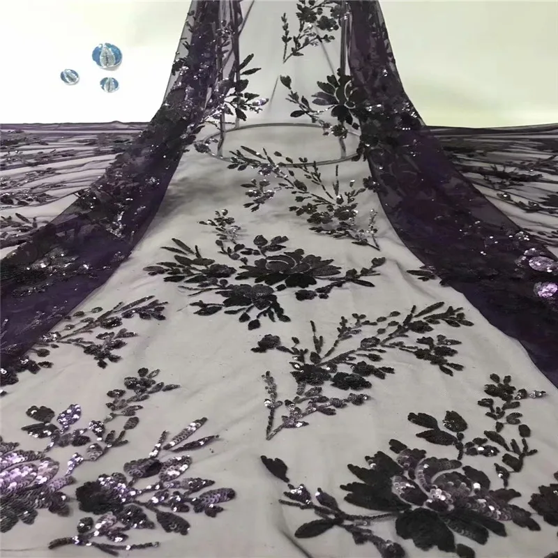 Высококачественное французское нигерийское Сетчатое кружево с блестками 2019