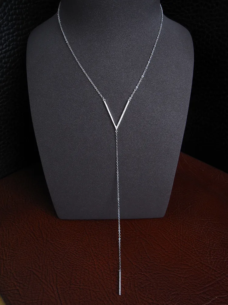 Модное женское ожерелье длинное с V-образным кубическим цирконием класса ААА