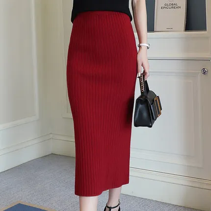 Женская Длинная трикотажная юбка карандаш с высокой талией Весенняя открытой