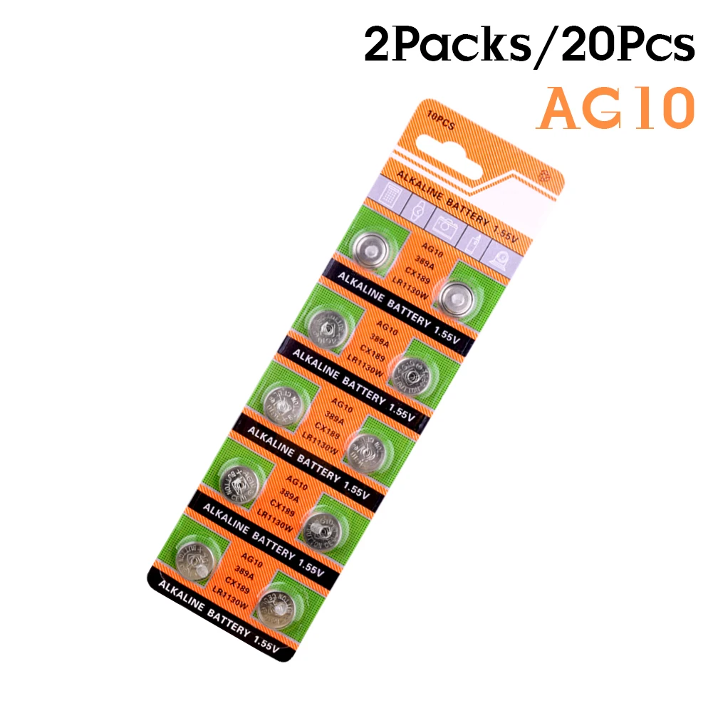 20 шт 1,55 V AG10 Кнопка щелочной аккумулятор Батарея 189 389A 390A D189 GP89A KA54 L1131 G10 G10A SR1130 LR1130 LR54 RW89 монета
