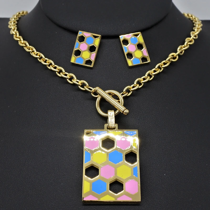 AMUMIU прямоугольник полые сладкий красочные женские Ювелирные наборы кулон