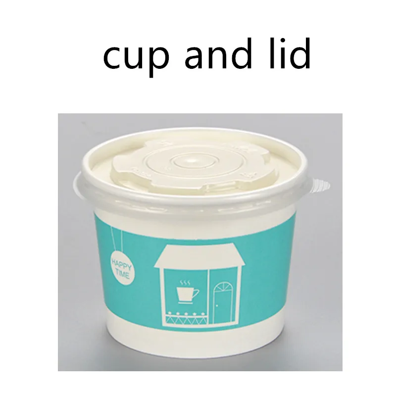 cup and lid 50 шт творческие одноразовые супные тарелки быстрого приготовления хлеба бумажная чаша 260 мл 390 520 увлажнитель для автомобиля в форме мороженого Желейный десерт упаковка кружки с крышками - Цвет: cup and lid