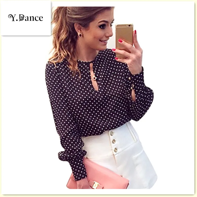 2017 Женская блузка с длинным рукавом и разрезом шифоновая открытая Сексуальная