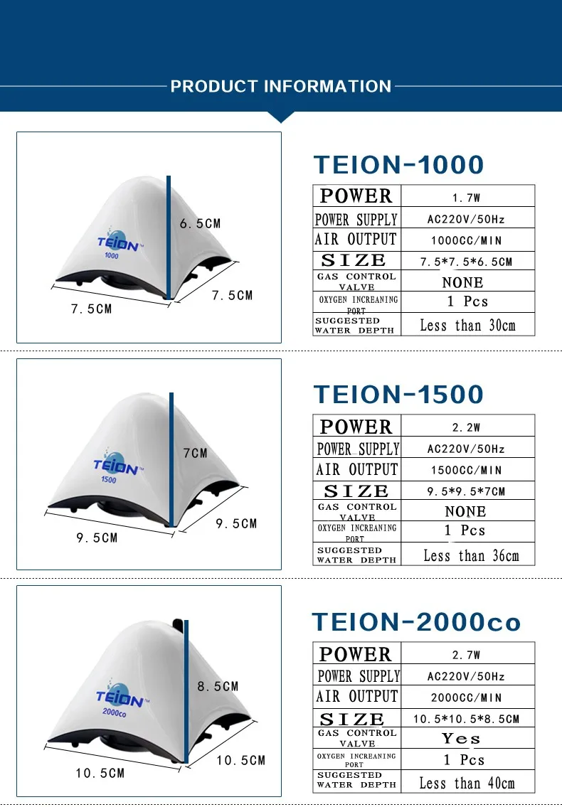Японский TEION 1000/1500/2000co осьминог образный аквариумный кислородный насос для