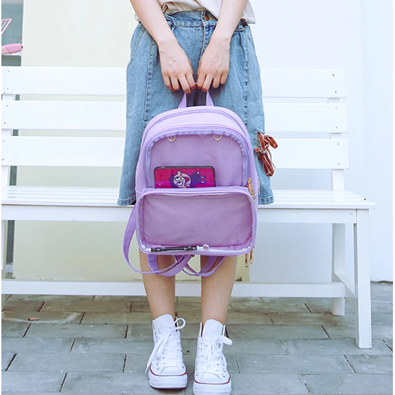 

BONAMIE Cute Girls Clear Transparent Backpacks PVC Jelly Fashion School Bag Backpack For Teenage Women Student Bookbags New 2019