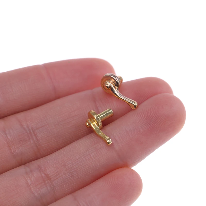 2Pcs Dollhouse Miniatures Alloy Door Pull Handles Locks For 1/12 Dolls House Accs for Children Kids DIY Mini Toy Gold | Игрушки и хобби