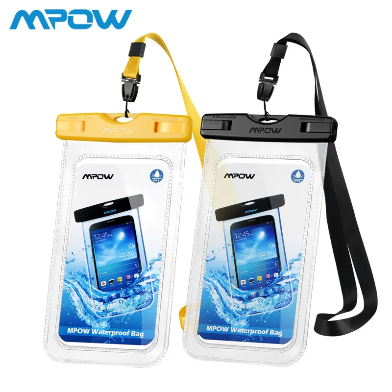 Black Yellow 2pcs Mpow iPX8 водонепроницаемый чехол Универсальный 6,5 дюймов чувствительный сенсорный прозрачный дизайн для iPhone Xs Max XR samsung S10 Xiaomi huawei - Цвет: Black Yellow 2pcs