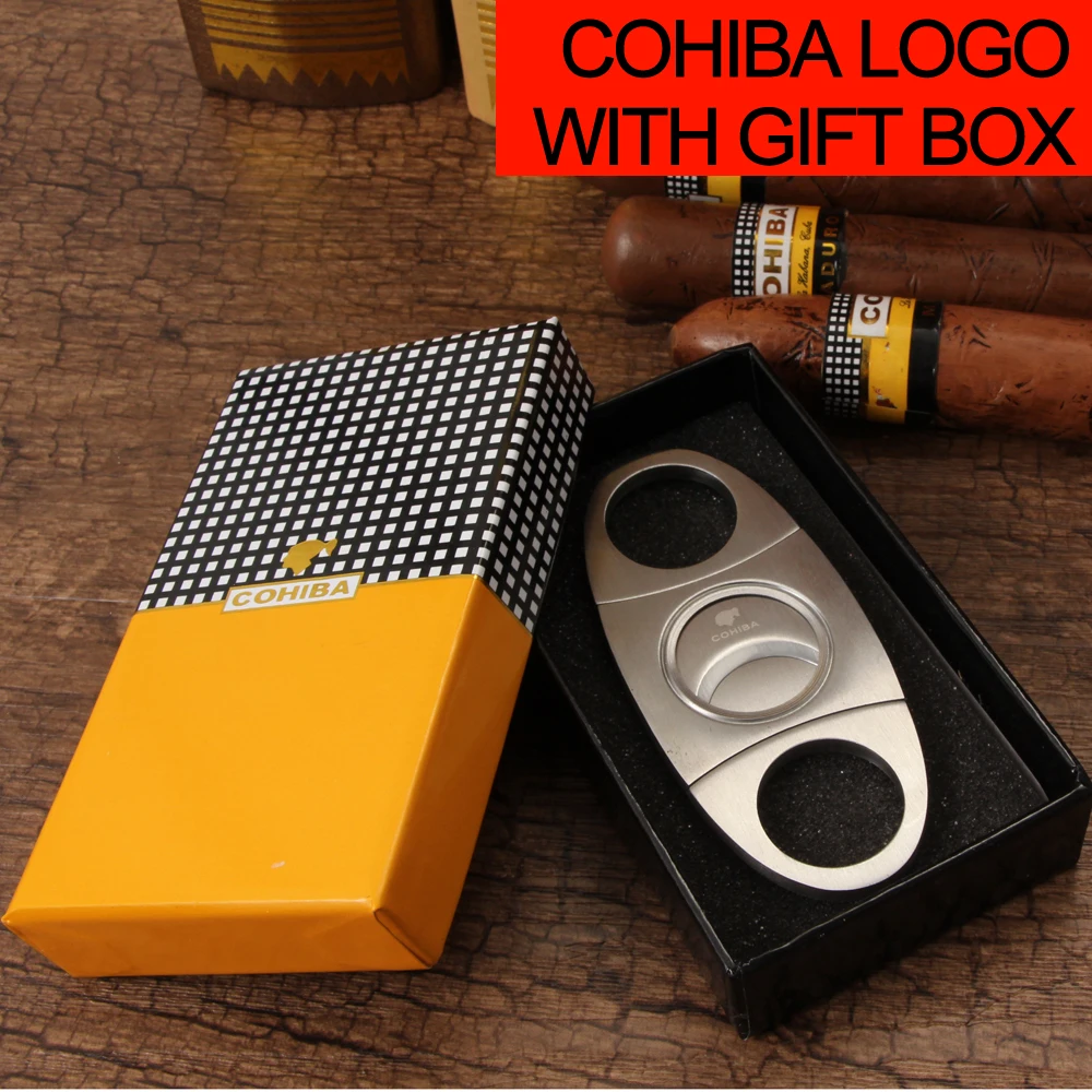 with gift box COHIBA сигары резак абсолютно Нержавеющая Сталь Металл Классический сигары резак гильотина с подарочной коробкой Рождество сигары ножницы подарок - Цвет: with gift box