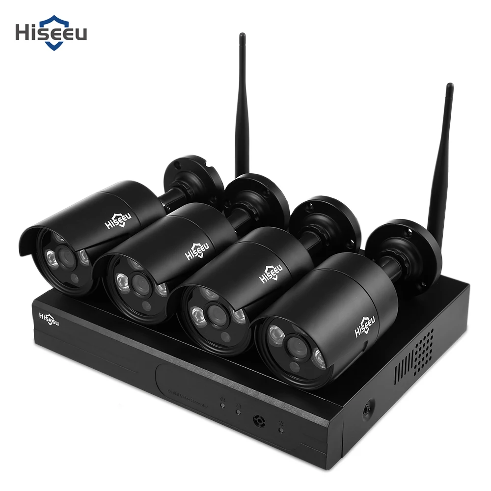 Hiseeu WNKIT 4HB612B 4CH Беспроводная CCTV 1080P NVR комплект открытый WiFi WLAN 2.0MP IP камера
