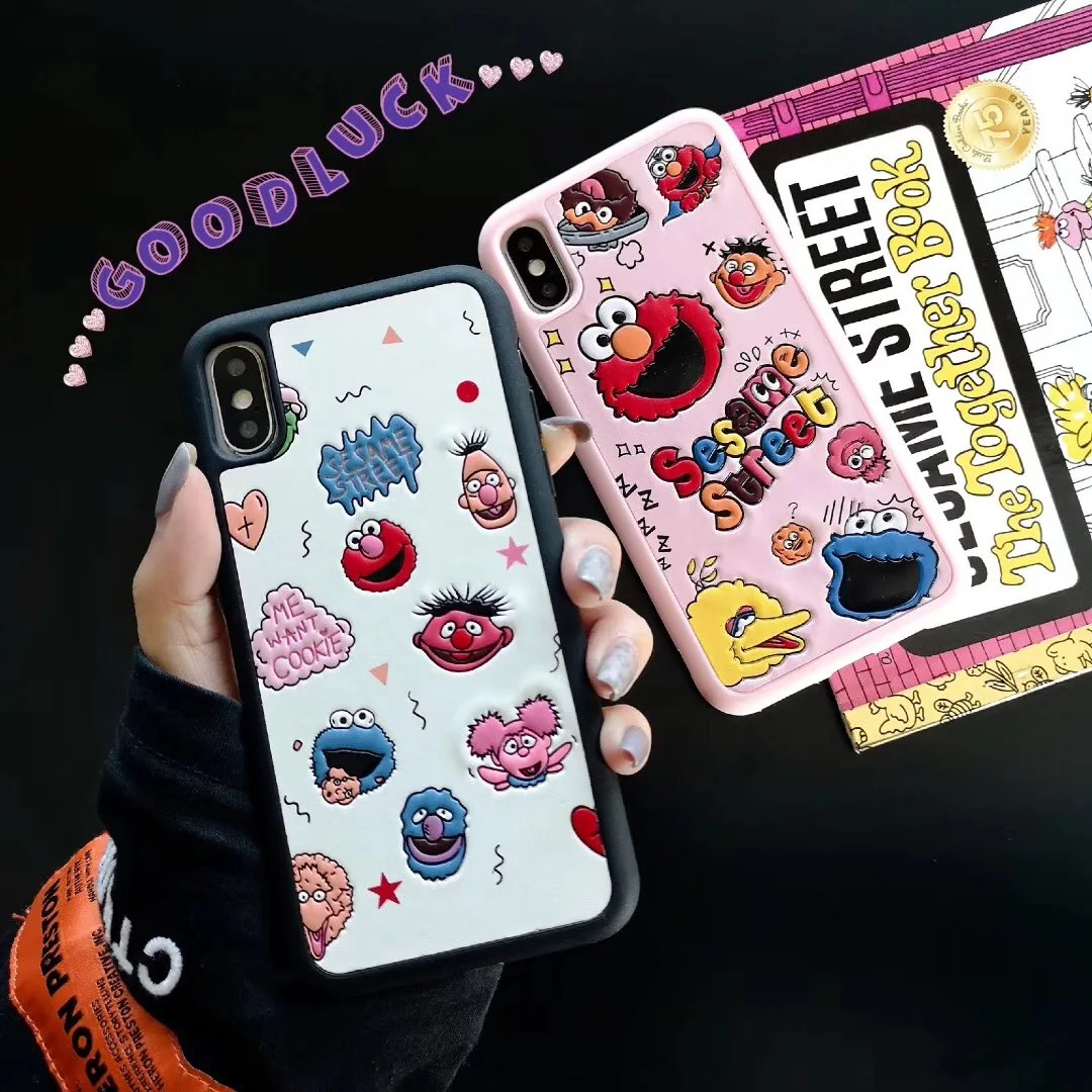 Cute Cartoon Sesame 3D Soft silicone Phone Case For iPhone 6 6s 7 8 Plus X XS Max XR Pink ELMO Capa Coque Fundas |
