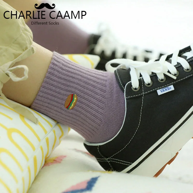 Женские носки с асимметричной вышивкой хлопок цвета на выбор | Носки