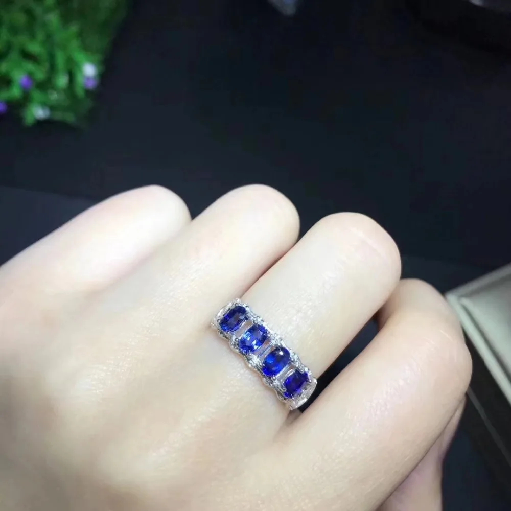 

Fashion elegance Row layer Natural blue sapphire gem Ring S925 Silver Natural Gemstone Ring girl Women's party gift Ring Jewelry