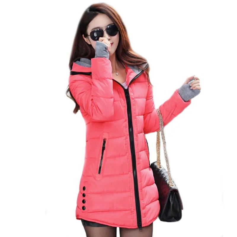 Watermelon Red Новинка, зимняя куртка размера плюс 5XL, женская пуховая парка, Длинная женская Повседневная приталенная куртка, пальто с капюшоном на молнии, плотное пальто, верхняя одежда - Цвет: Watermelon Red