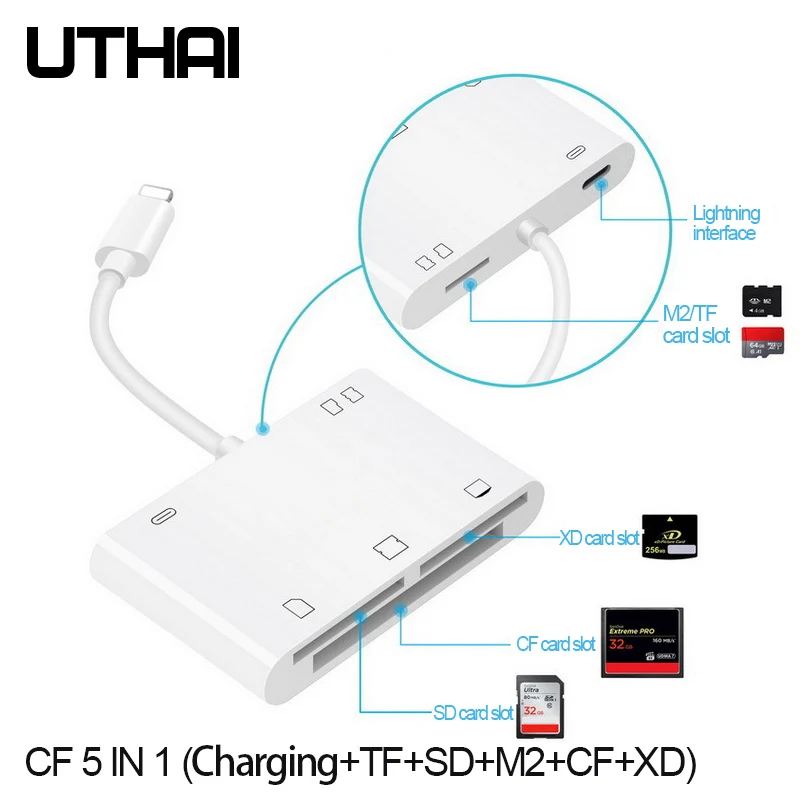 CF5in1 Многофункциональный UTHAI C16 для iphone X 8 Plus кардридер и адаптер интерфейса Lightning для iphone XS MAX - Цвет: CF5in1
