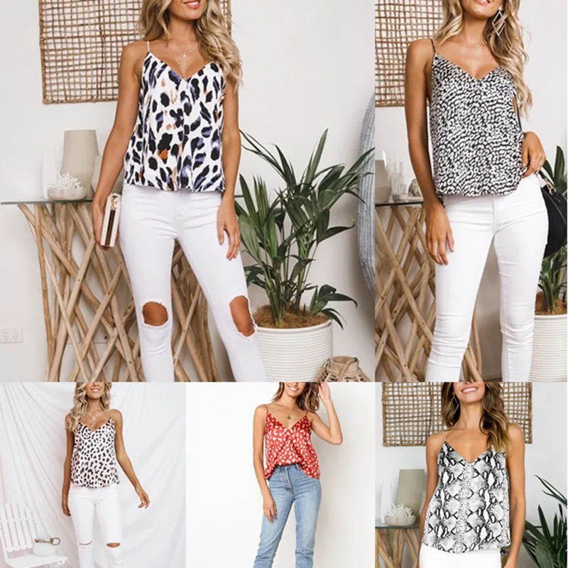 Женская майка без рукавов с принтом Повседневная Свободная футболка v образным