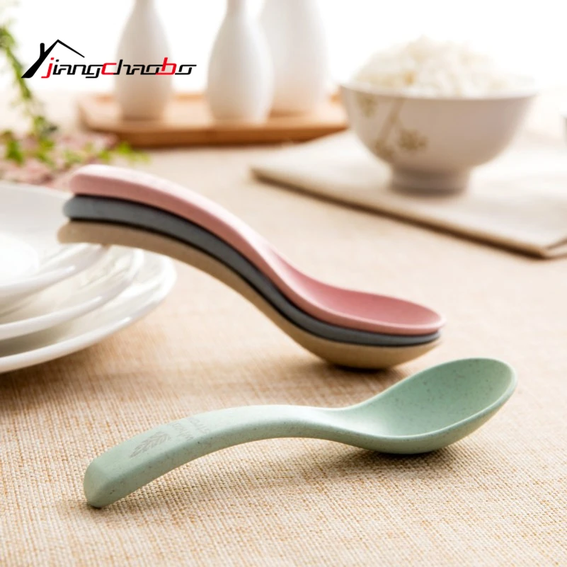 Hot Sale Wheat Straw Coffee Spoon With Long Handle Kitchen Colourful Scoops Dessert Tea Rice Soup | Дом и сад