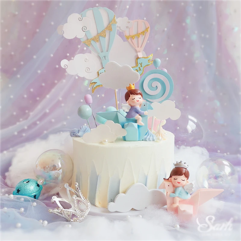 

Ins Rainbow Cake Topper Boy Girl Crane Happy Birthday Pink Blue Decorations for Children's Day Party Supplies Sweet Gifts